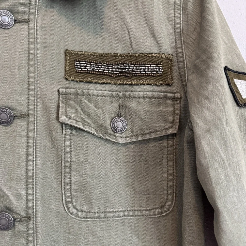 American Eagle  Military Utility Jacket Herringbone Hooded‎ Patch XS Gorpcore